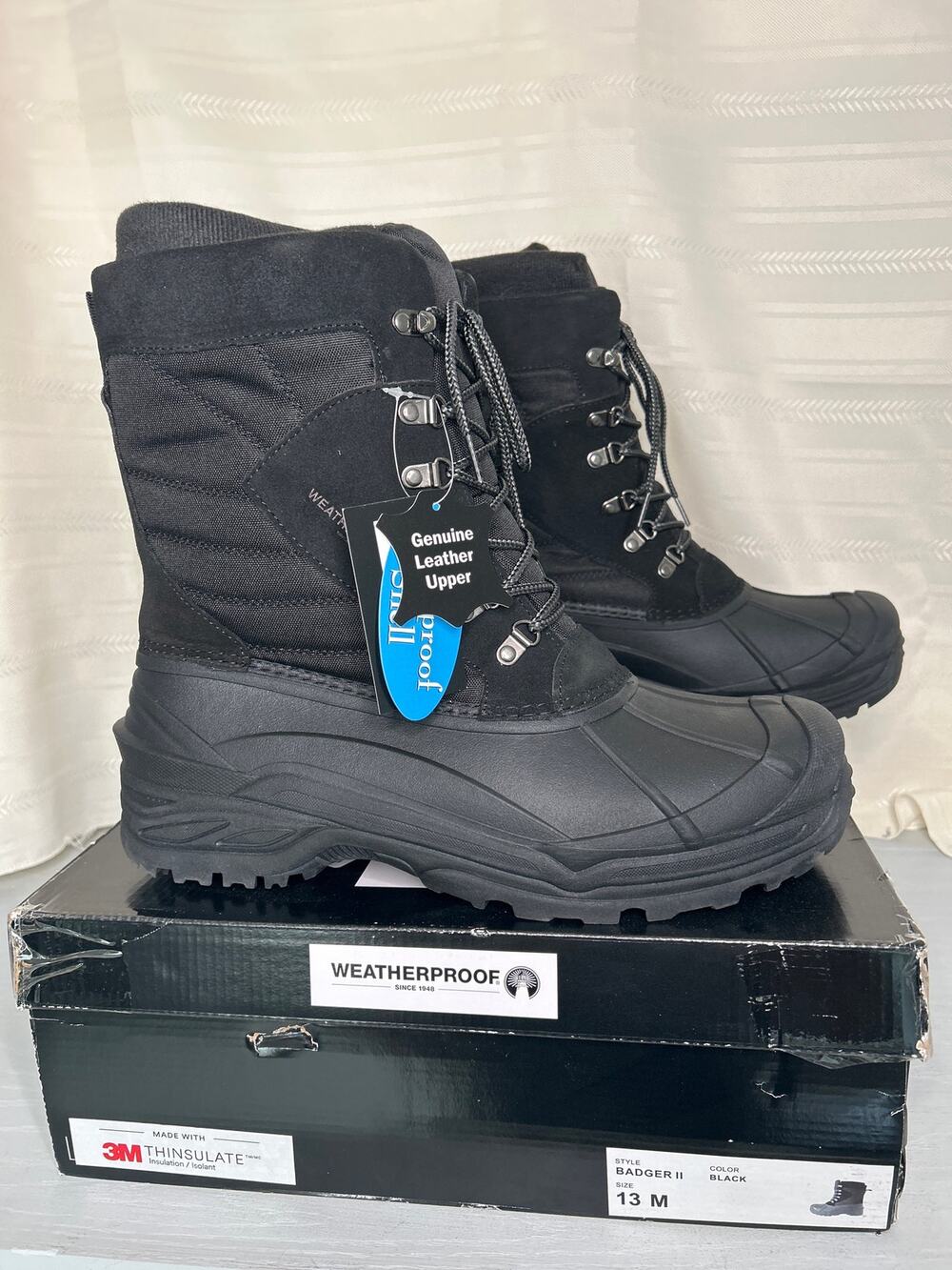 Weatherproof Badger II Waterproof Winter Boots Black Mens Size 13M